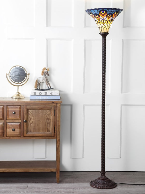 Amora Tiffany-Style 70" Torchiere LED Floor Lamp