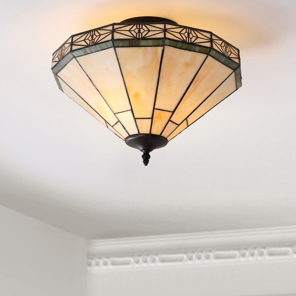 Keasler 16" Tiffany-Style Glass/Metal LED Semi-Flush Mount