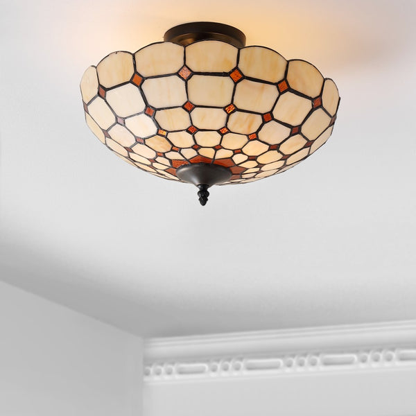 Interiors 16" Tiffany-Style Glass/Metal LED Semi-Flush Mount