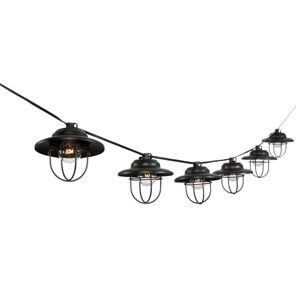 Sterno 10-Light Indoor/Outdoor 10 ft. Rustic Farmhouse Incandescent G40 Metal Cage Shade String Lights, Black