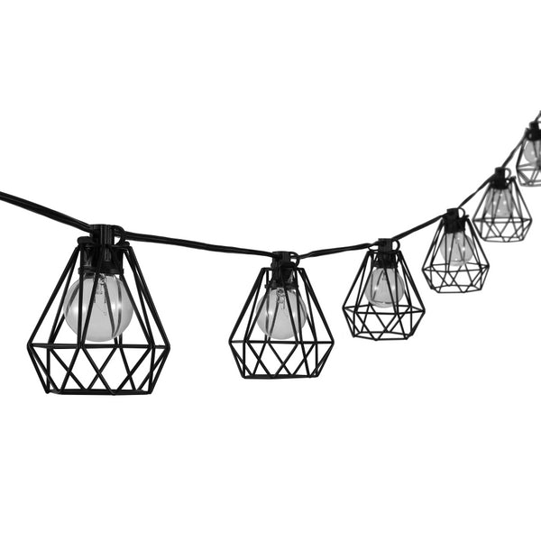 Lindby 10-Light Indoor/Outdoor 10 ft. Contemporary Transitional Incandescent G40 Diamond Cage String Lights, Black