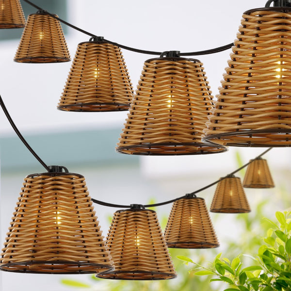 Selective 10-Light Indoor/Outdoor 10 ft. Classic Cottage Incandescent G40 Faux-Rattan Shaded String Lights