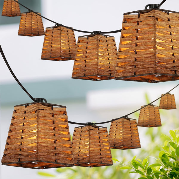 Newpow 10-Light Indoor/Outdoor 10 ft. Classic Vintage Incandescent G40 Square Bamboo Shaded String Lights