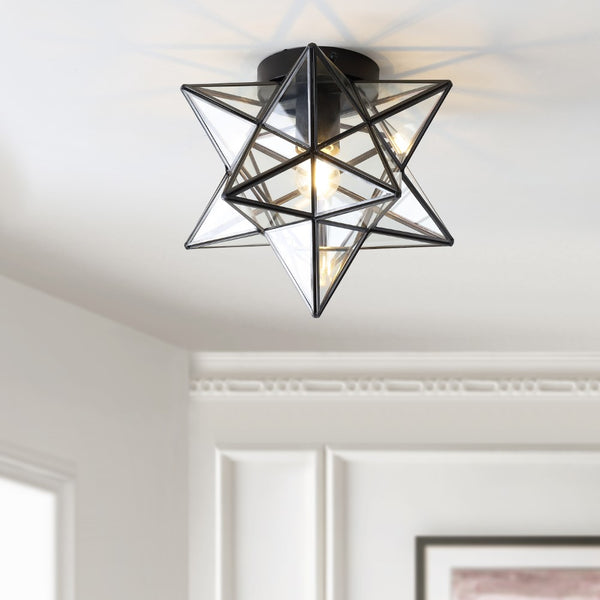 Moravian 12" Moravian Star Metal/Clear Glass LED Flush Mount