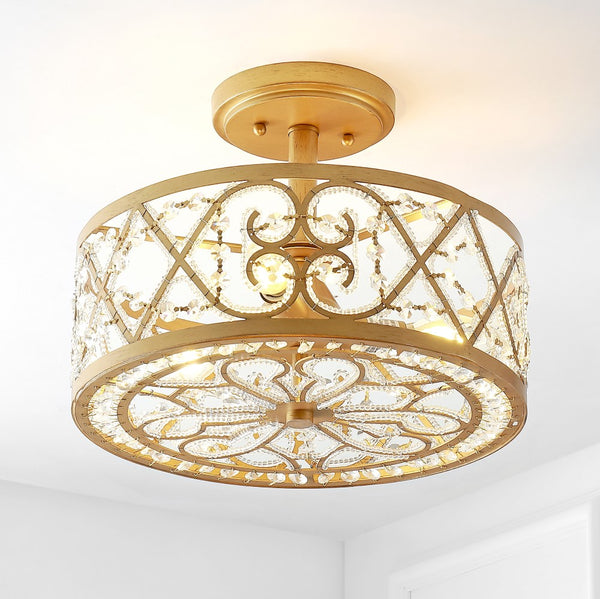 Nuvo 3-Light 13.25" Iron/Crystal Modern Glam LED Flush Mount