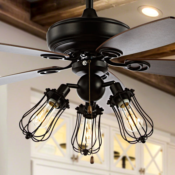 Craftmade 52" Caged 3-Light Metal/Wood LED Ceiling Fan