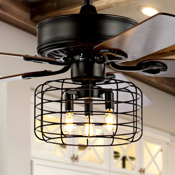 Calysta 52" 3-Light Industrial Metal/Wood LED Ceiling Fan With Remote