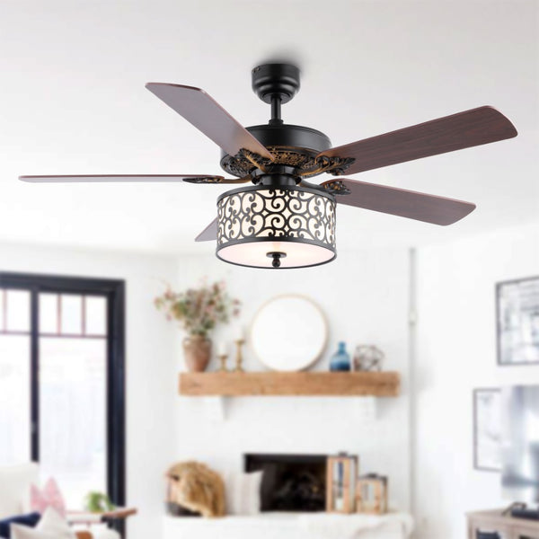 Kristie 52" Farmhouse Industrial Iron Scroll Drum Shade LED Ceiling Fan With Remote