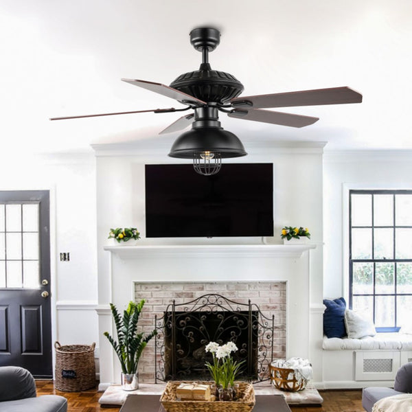 Leigh 52" Farmhouse Industrial Iron Dome Shade LED Ceiling Fan With Remote