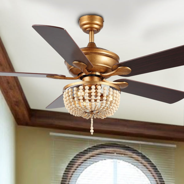 River Rustic Farmhouse Iron/Wood Bead Mobile-App/Remote-Controlled LED Ceiling Fan