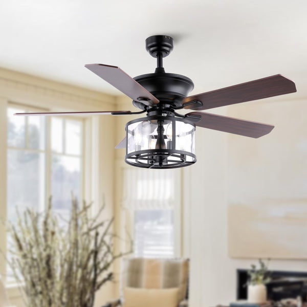 Home 52" Farmhouse Industrial Iron Drum Shade LED Ceiling Fan With Remote