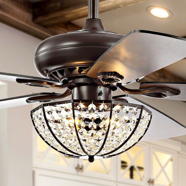 Cammy 52" 3-Light Bronze Crystal LED Ceiling Fan With Remote