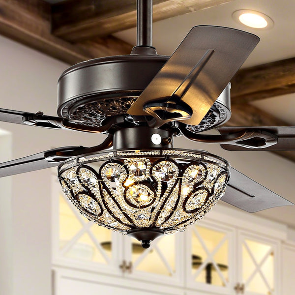 Bronze 48" 3-Light Wrought Iron LED Ceiling Fan With Remote