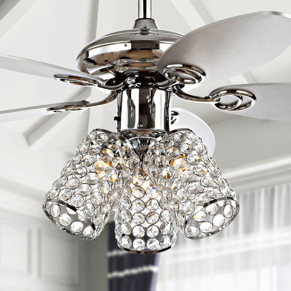 Micah 42" 3-Light Crystal LED Ceiling Fan With Remote