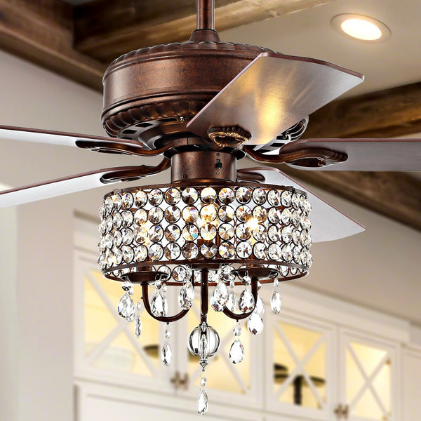 Moooni 52" 3-Light Crystal LED Chandelier Fan With Remote