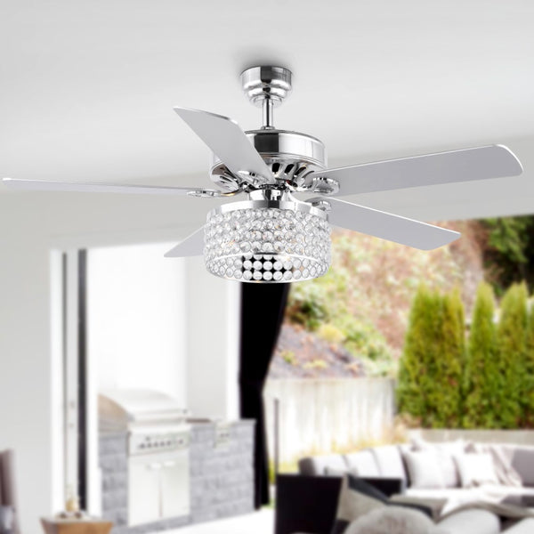 HomeRoots 52" Crystal/Metal Modern Glam Drum LED Ceiling Fan With Remote