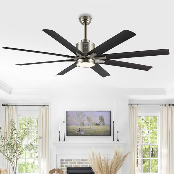 Monte 66" Contemporary Industrial Iron/Plastic Mobile-App/Remote-Controlled 6-Speed Ceiling Fan with Integrated LED Light