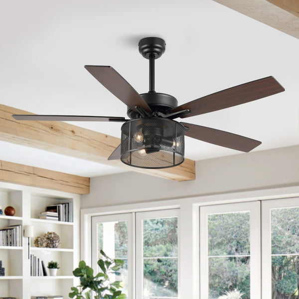 Cillian 52"  Farmhouse Industrial Iron/Wood Mobile-App/Remote-Controlled LED Ceiling Fan