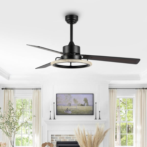 Hilltop 52" Modern Industrial Iron/Acrylic/Wood Remote-Controlled 6-Speed Integrated LED Ceiling Fan