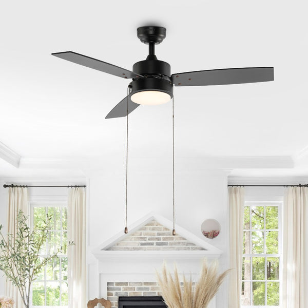 Fandian 42" 1-Light Modern Minimalist 3-Speed Iron Height Adjustable Integrated LED Ceiling Fan with Pull Chains