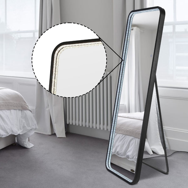 Vivian Crystal Lining Rectangle Metal Framed Antifog Front-Lit Tri-Color Wall Or Floor Full-Length Mirror with Smart Touch