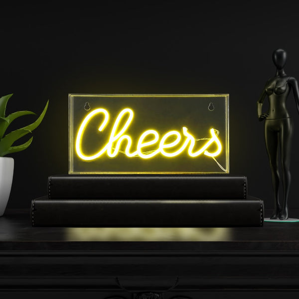 Let's 11.8" Contemporary Glam Acrylic Box USB Operated LED Neon Light, Yellow