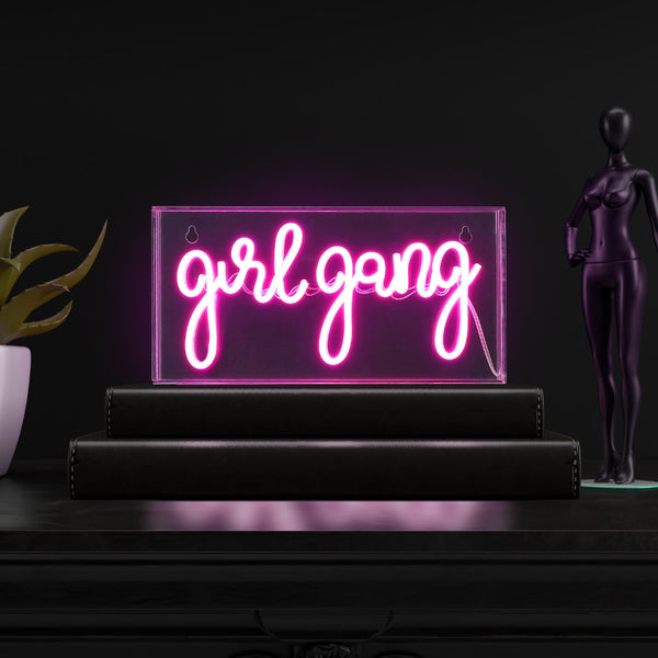 Custom Girl  Gang 11.88" Contemporary Glam Acrylic Box USB Operated LED Neon Light, Pink