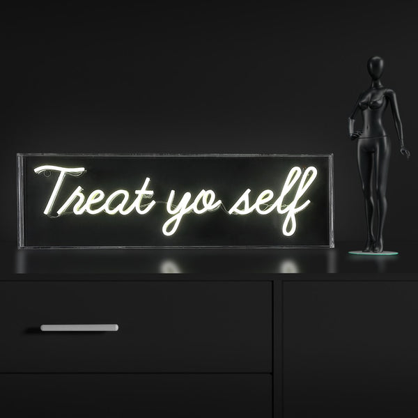 The Treat Yo Self 20" Contemporary Glam Acrylic Box USB Operated LED Neon Light, Yellow