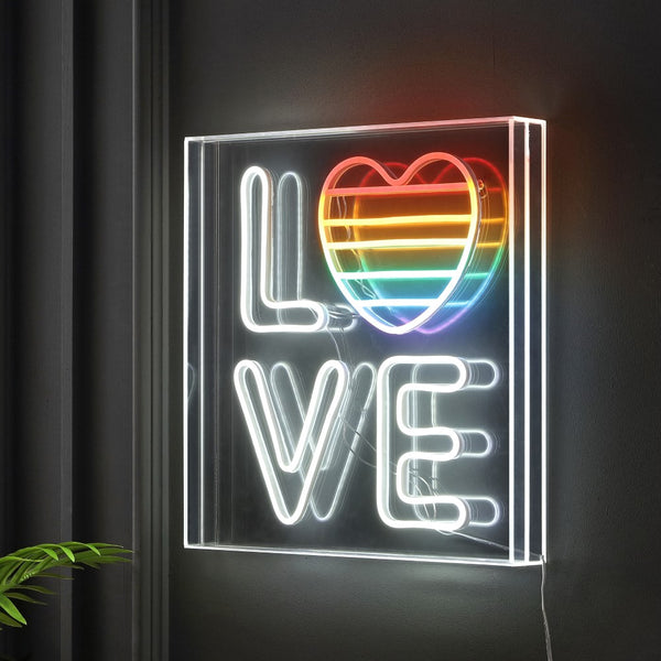 Teary LOVE Square Contemporary Glam Acrylic Box USB Operated LED Neon Light