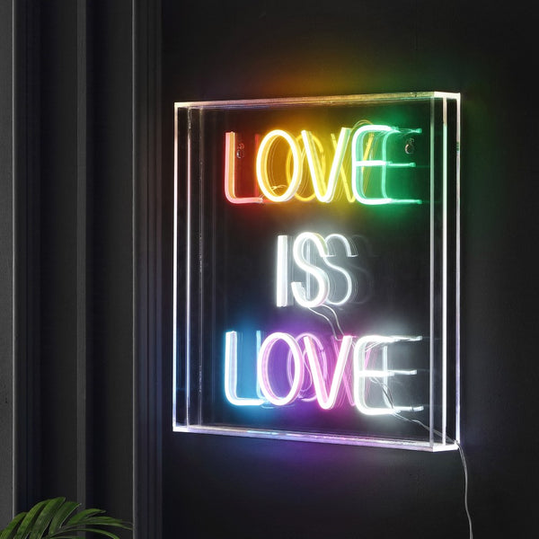 Neon Sign Love Is Love Square Contemporary Glam Acrylic Box USB Operated LED Neon Light