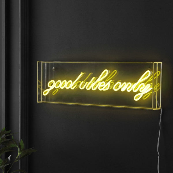 Signn Good Vibes Only Contemporary Glam Acrylic Box USB Operated LED Neon Light