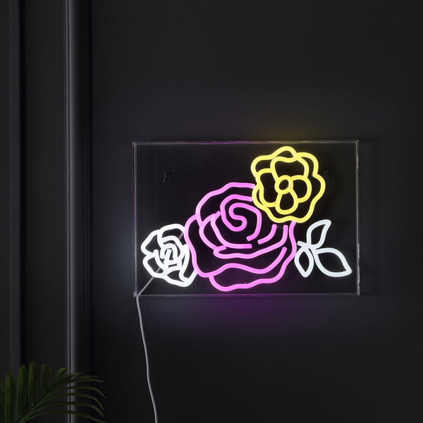 smart Crowd Of Roses Contemporary Glam Acrylic Box USB Operated LED Neon Light