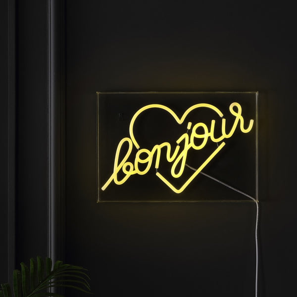 Good Bonjour Heart Contemporary Glam Acrylic Box USB Operated LED Neon Light