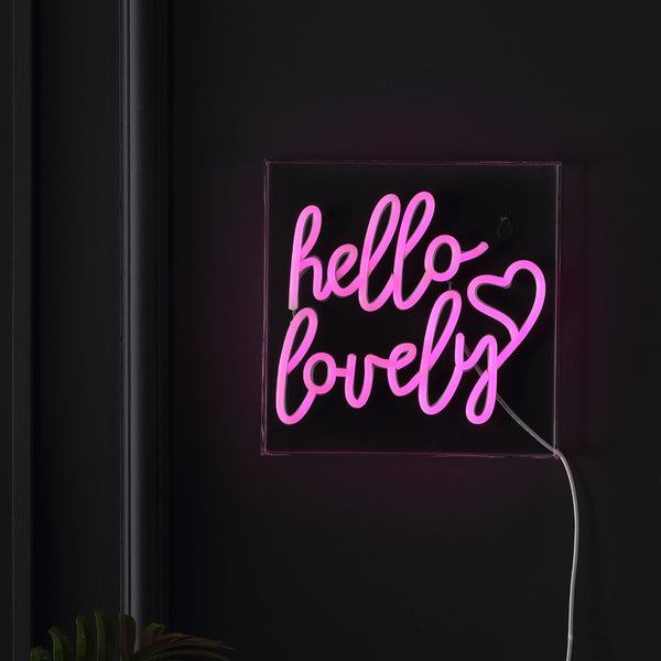 The like Hello Lovely Square Contemporary Glam Acrylic Box USB Operated LED Neon Light